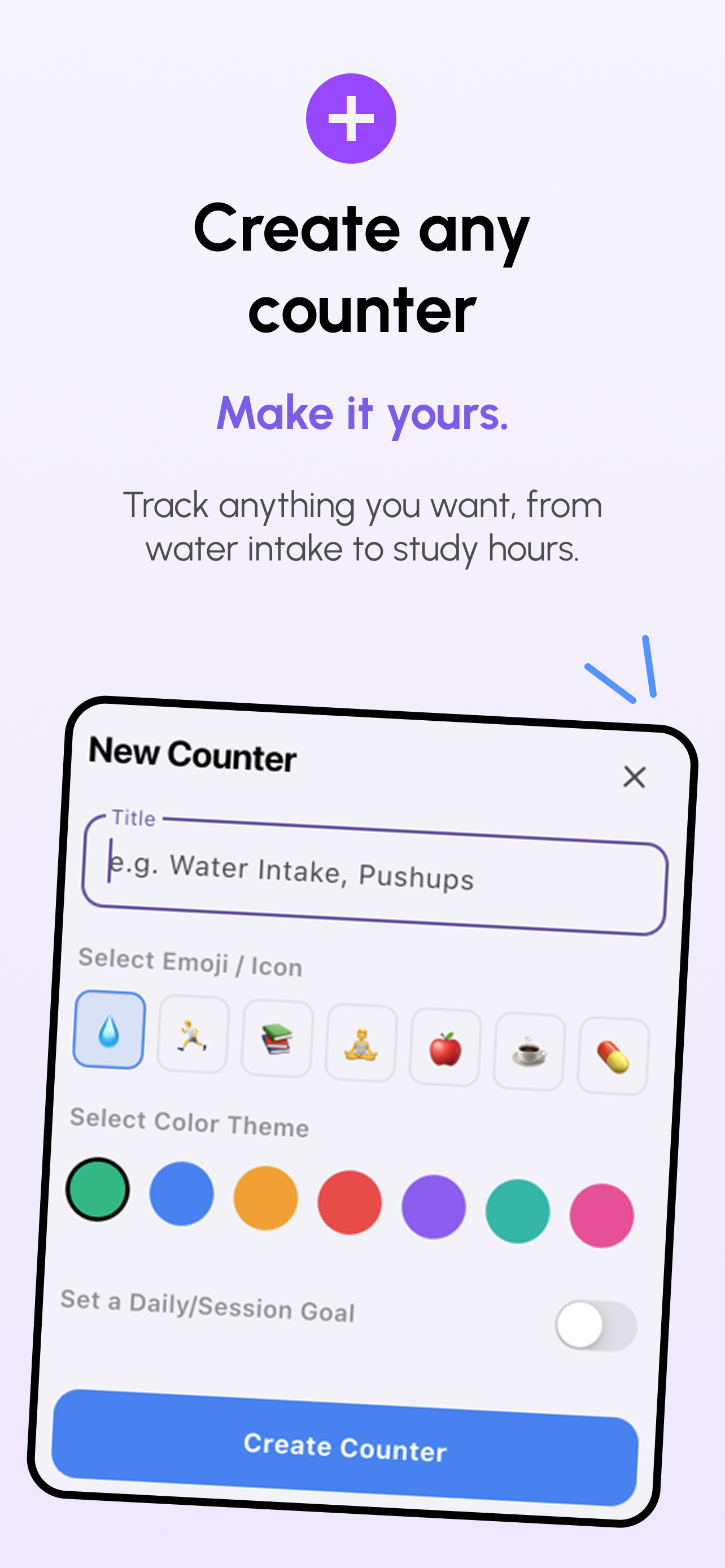 New counter setup screen