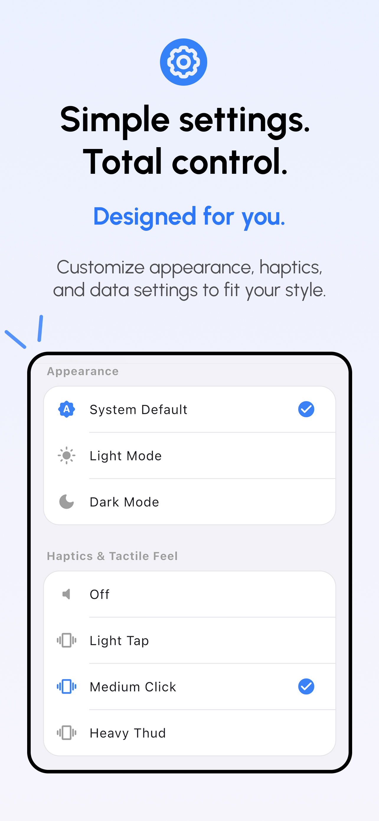 Appearance and haptics settings