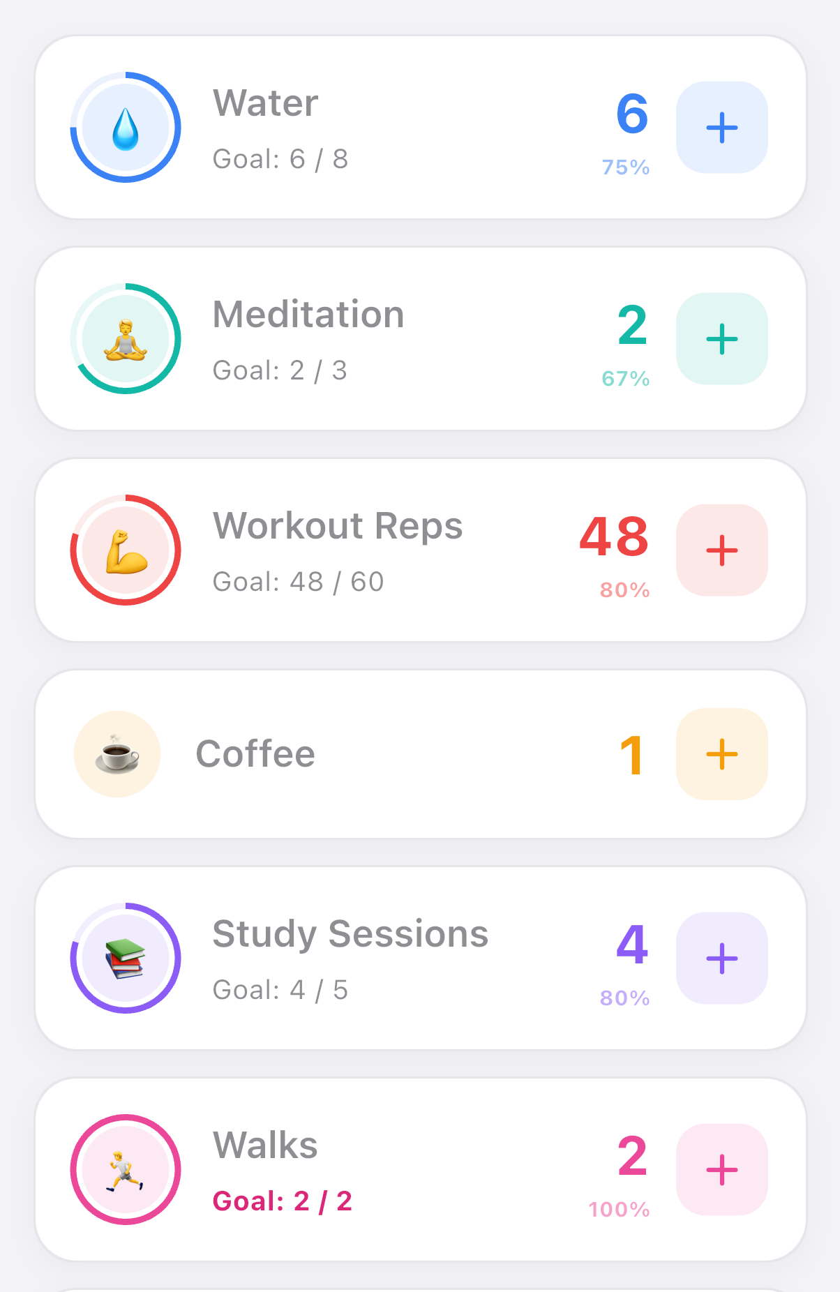 Tickle app showing daily habit counters